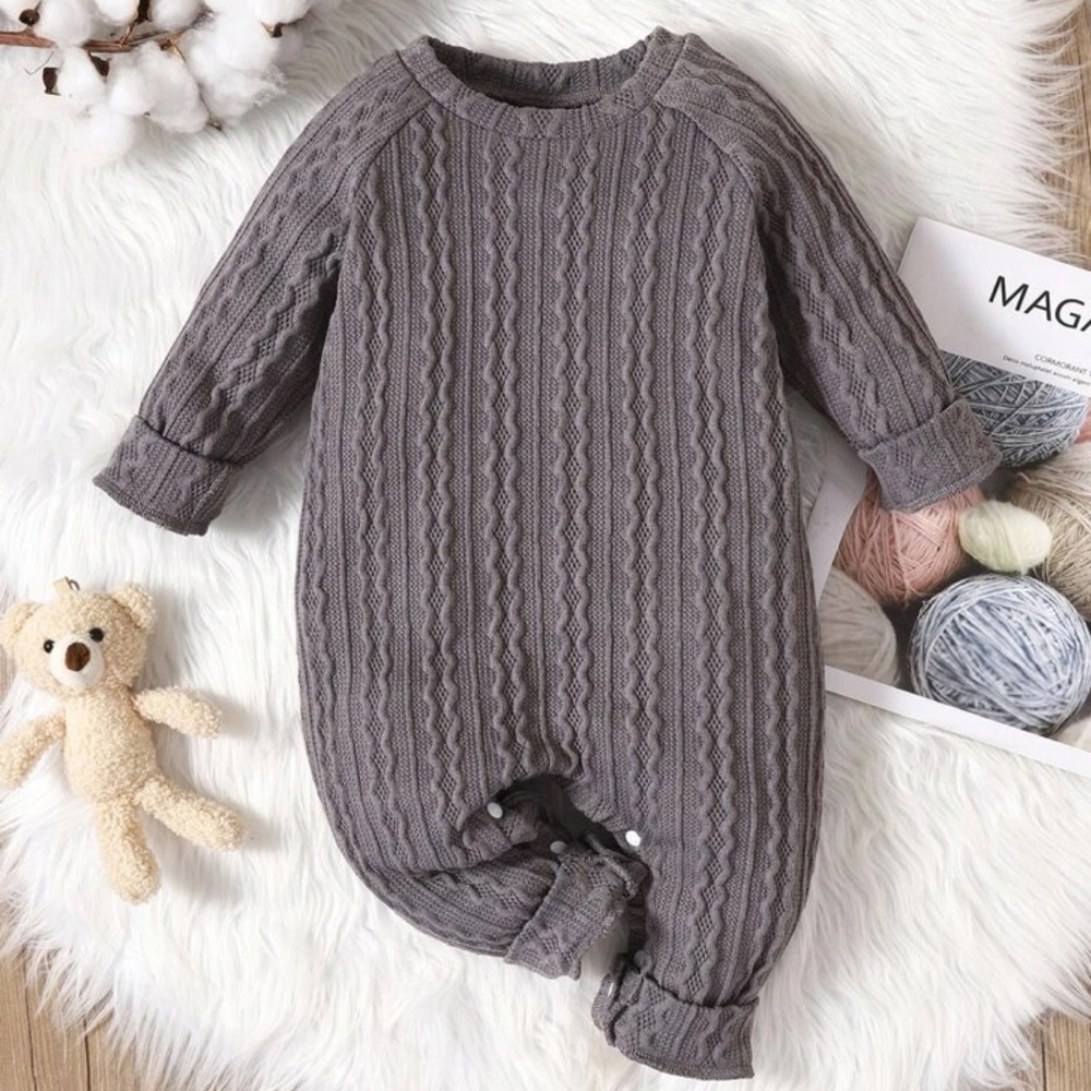 Grey baby textured sweater jumpsuit  - 3-6 months (unisex)